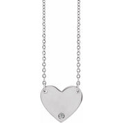 14K White Natural White Sapphire Engravable Heart 18" Necklace