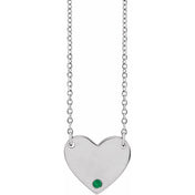 Sterling Silver Natural Emerald Engravable Heart 18" Necklace