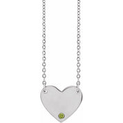 Sterling Silver Natural Peridot Engravable Heart 18" Necklace