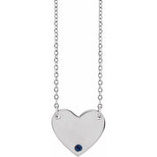 Sterling Silver Natural Blue Sapphire Engravable Heart 18" Necklace