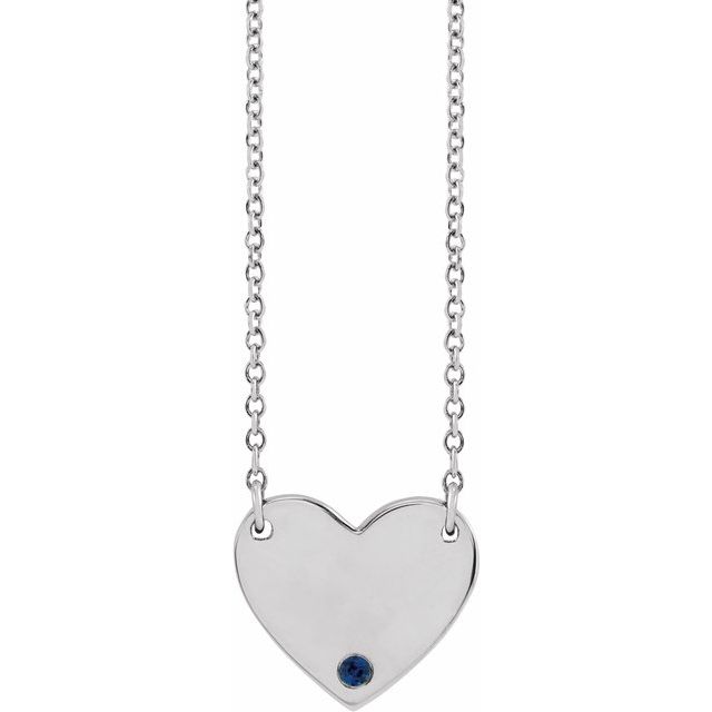 Sterling Silver Natural Blue Sapphire Engravable Heart 18" Necklace
