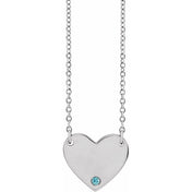 Sterling Silver Natural Blue Zircon Engravable Heart 18" Necklace