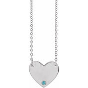 14K Natural Blue Zircon Engravable Heart Necklace with 18" Chain