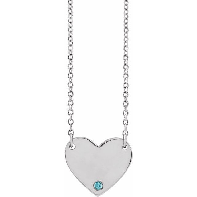 14K Natural Blue Zircon Engravable Heart Necklace with 18" Chain