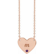 14K Natural Amethyst Engravable Heart Necklace with 18" Chain