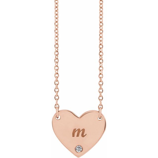 14K Rose Natural White Sapphire Engravable Heart 18" Necklace