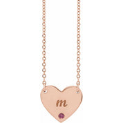 14K Rose Natural Pink Tourmaline Engravable Heart 18" Necklace