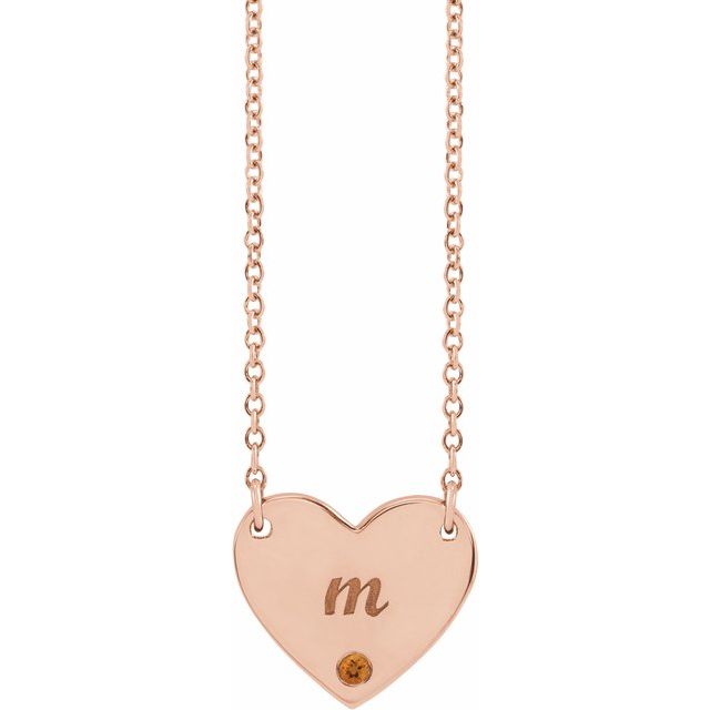 14K Rose Natural Citrine Engravable Heart 18" Necklace