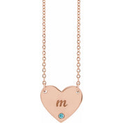14K Natural Blue Zircon Engravable Heart Necklace with 18" Chain