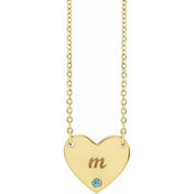 14K Natural Blue Zircon Engravable Heart Necklace with 18" Chain