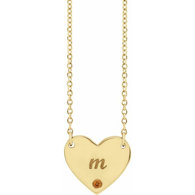 14K Yellow Natural Citrine Engravable Heart 18" Necklace