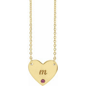 14K Yellow Natural Pink Tourmaline Engravable Heart 18" Necklace