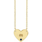 14K Yellow Natural Blue Sapphire Engravable Heart 18" Necklace