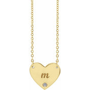 14K Yellow Natural White Sapphire Engravable Heart 18" Necklace