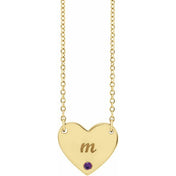 14K Natural Amethyst Engravable Heart Necklace with 18" Chain