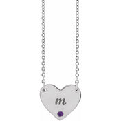 Platinum Natural Amethyst Engravable Heart 18" Necklace
