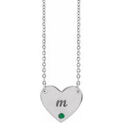 Platinum Lab-Grown Emerald Engravable Heart 18" Necklace