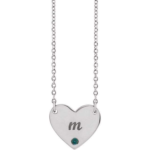 Platinum Natural Alexandrite Engravable Heart 18" Necklace