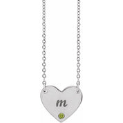 Sterling Silver Natural Peridot Engravable Heart 18" Necklace