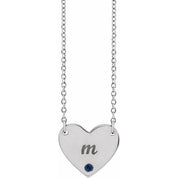 Sterling Silver Natural Blue Sapphire Engravable Heart 18" Necklace