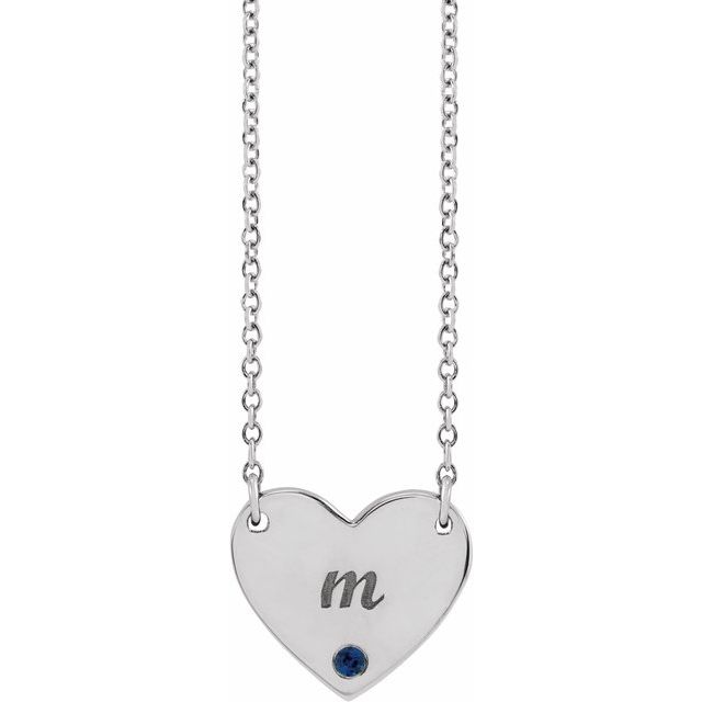 Sterling Silver Natural Blue Sapphire Engravable Heart 18" Necklace