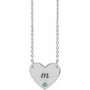 Platinum Natural Blue Zircon Engravable Heart 18" Necklace