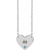 Sterling Silver Natural Blue Zircon Engravable Heart 18" Necklace