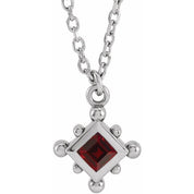 14K White Natural Mozambique Garnet Bezel-Set Beaded 16-18" Necklace