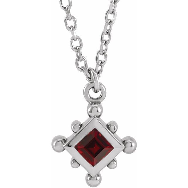 14K White Natural Mozambique Garnet Bezel-Set Beaded 16-18" Necklace