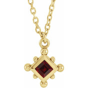 14K Yellow Natural Mozambique Garnet Bezel-Set Beaded 16-18" Necklace
