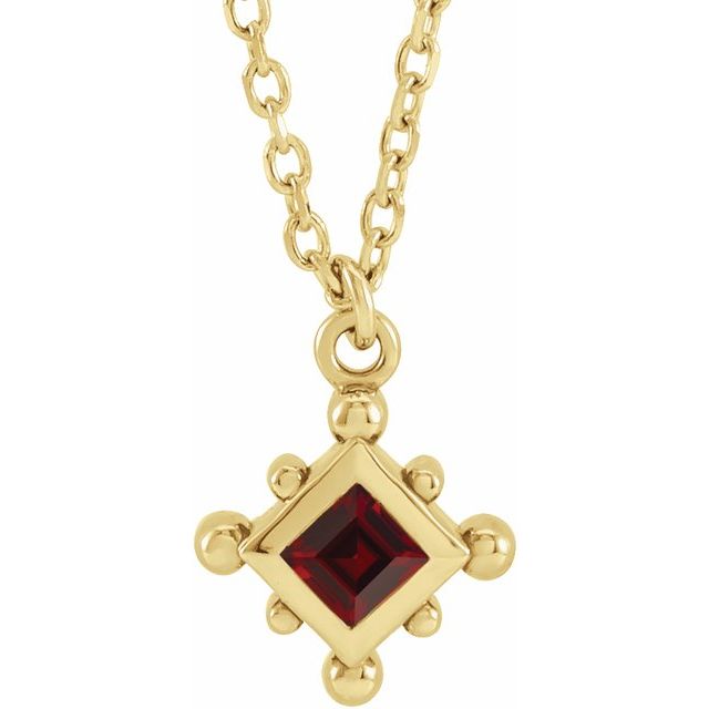 14K Yellow Natural Mozambique Garnet Bezel-Set Beaded 16-18" Necklace