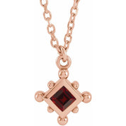 14K Rose Natural Mozambique Garnet Bezel-Set Beaded 16-18" Necklace