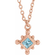 14K Rose Natural Aquamarine Bezel-Set Beaded 16-18" Necklace