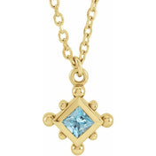 14K Yellow Natural Aquamarine Bezel-Set Beaded 16-18" Necklace