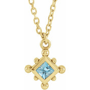 14K Yellow Natural Aquamarine Bezel-Set Beaded 16-18" Necklace