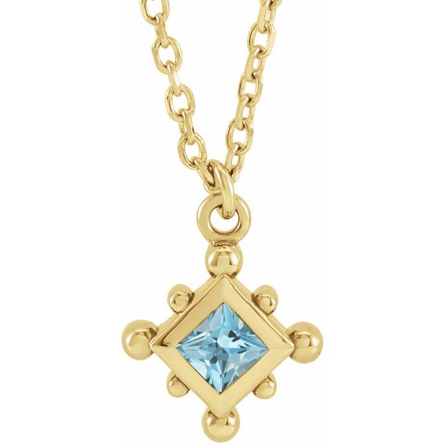 14K Yellow Natural Aquamarine Bezel-Set Beaded 16-18" Necklace