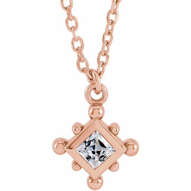 14K Rose Natural White Sapphire Bezel-Set Beaded 16-18" Necklace