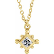 14K Yellow Natural White Sapphire Bezel-Set Beaded 16-18" Necklace