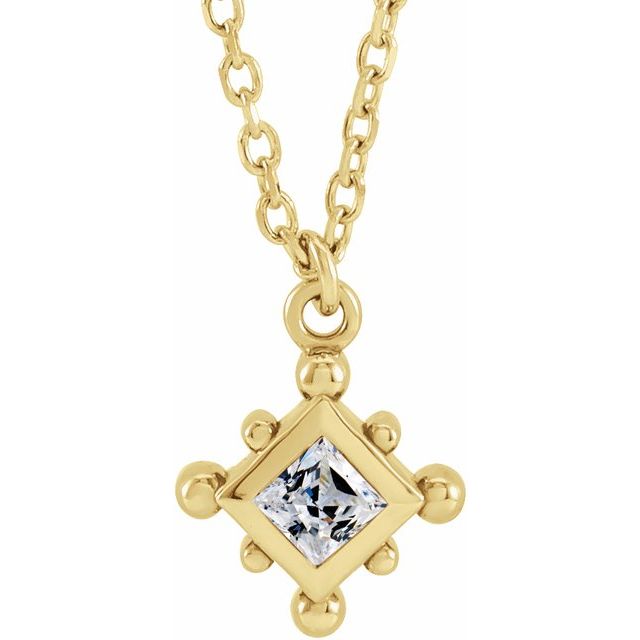 14K Yellow Natural White Sapphire Bezel-Set Beaded 16-18" Necklace