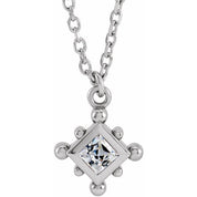 14K White Natural White Sapphire Bezel-Set Beaded 16-18" Necklace