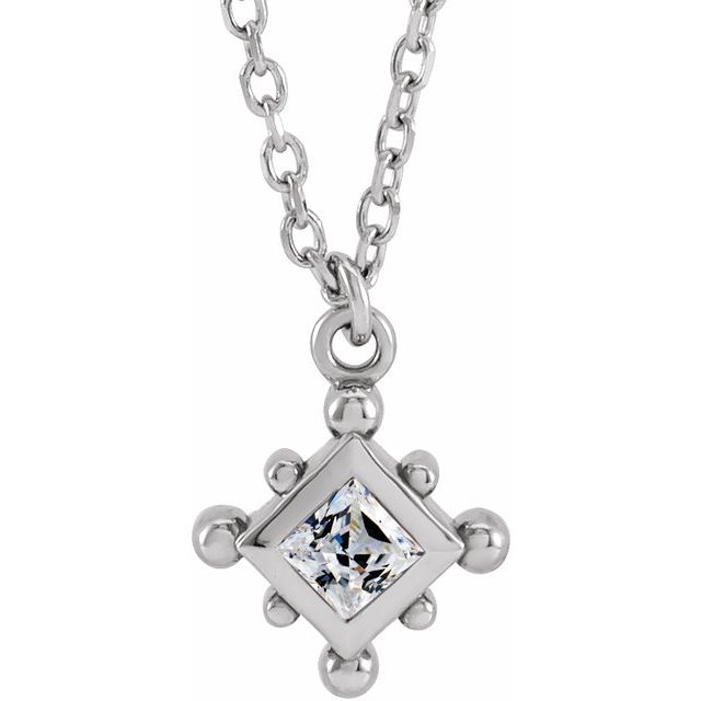 14K White Natural White Sapphire Bezel-Set Beaded 16-18" Necklace
