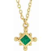 14K Yellow Lab-Grown Emerald Bezel-Set Beaded 16-18" Necklace
