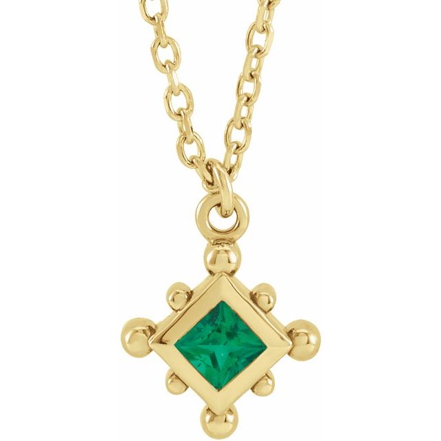 14K Yellow Lab-Grown Emerald Bezel-Set Beaded 16-18" Necklace