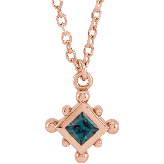 14K Rose Lab-Grown Alexandrite Bezel-Set Beaded 16-18" Necklace