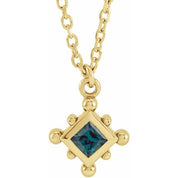 14K Yellow Lab-Grown Alexandrite Bezel-Set Beaded 16-18" Necklace