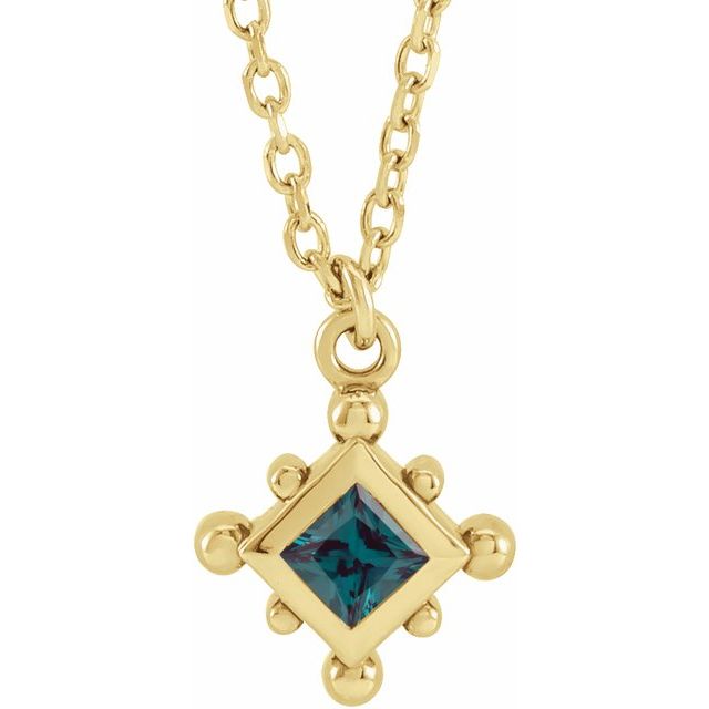 14K Yellow Lab-Grown Alexandrite Bezel-Set Beaded 16-18" Necklace