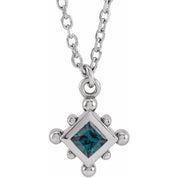 14K White Lab-Grown Alexandrite Bezel-Set Beaded 16-18" Necklace