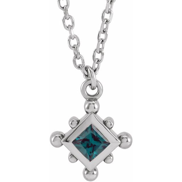 14K White Lab-Grown Alexandrite Bezel-Set Beaded 16-18" Necklace