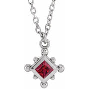 14K White Lab-Grown Ruby Bezel-Set Beaded 16-18" Necklace