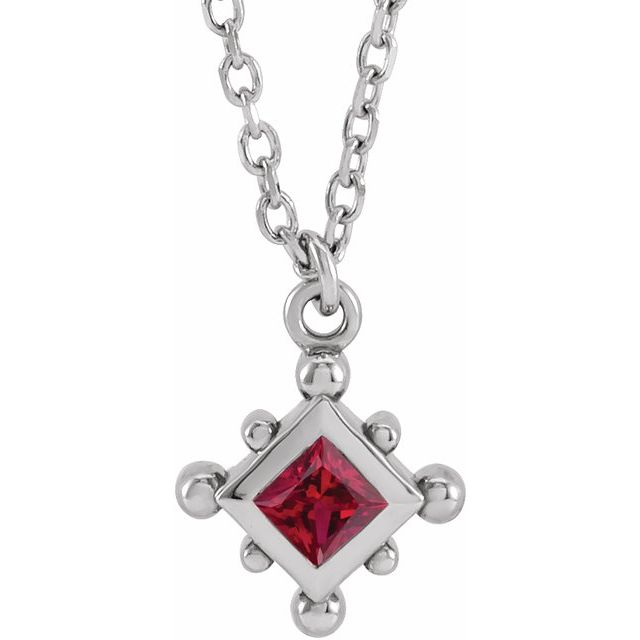 14K White Lab-Grown Ruby Bezel-Set Beaded 16-18" Necklace